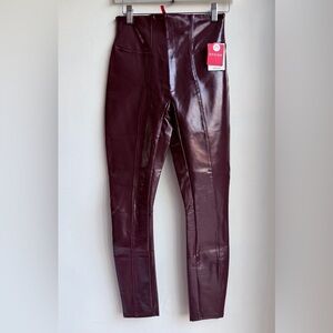 SPANX Faux Patent Leather Leggings Ruby Burgundy High Waist Women’s SZ S Petite